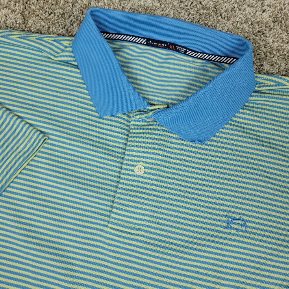 Southern Tide Mens XL Blue Yellow Striped Performance Stretch Polo Short Sleeve
